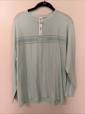 PINK Victoria's Secret Mint Long Sleeve Crew with Chest Stripe